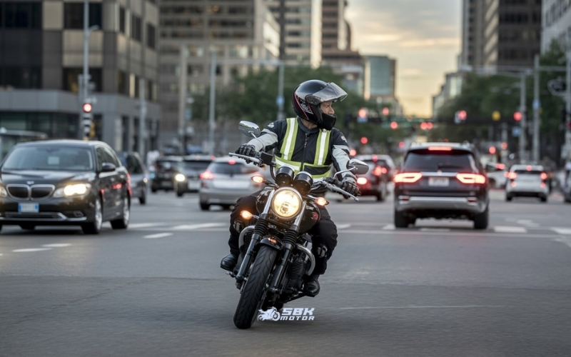 7.Yol Koşullarına Uyum Sağlama  Her zaman bulunduğunuz yolun ve hava durumunun farkında olun. Yağmurlu veya kaygan zeminlerde hızınızı düşürün ve ani hareketlerden kaçının; ıslak zeminde lastiklerin tutuşu azalacağı için fren mesafenizi normalden uzun tutun. Bozuk asfalt, çakıl, mıcır, rögar kapağı gibi risk oluşturabilecek yüzeylere yaklaşırken dikkatli olun ve mümkünse üzerinden geçmek yerine etrafından dolaşın. Ayrıca, güçlü rüzgarlarda motosikletin savrulabileceğini hesaba katarak gidonu sıkı kavrayın ve yan rüzgâra karşı dengeyi koruyun. Yol ve hava şartlarına uygun sürüş, kazaları önlemek için temel bir adımdır.  8.Şehir İçi ve Şehir Dışı Taktikleri  Şehir içi trafik genellikle yoğun ve sürprizlerle doludur. Kavşaklarda, sokak aralarından çıkan araçlarda veya aniden şerit değiştiren sürücülerde her an bir tehlike olabileceğini unutmayın; bu yüzden hızınızı düşük tutun ve frenleriniz her an hazır olsun. Şehir dışında ise daha yüksek hızlara çıkıldığından, hız limitlerine uyun ve önünüzde yeterli görüş mesafesi bırakın. Kırsal yollarda aniden yola fırlayabilecek hayvanlar veya yolda belirebilecek beklenmedik engeller (örneğin bozuk zemin, taş, ağaç dalı vb.) olabileceğini hesaba katın. Uzun yolculuklarda düzenli molalar vererek hem dikkat hem de fiziksel dayanıklılığınızı tazeleyin. Ortama uygun bir sürüş stratejisi ile hem şehir içi hem de şehir dışı yollarda riskleri en aza indirebilirsiniz.