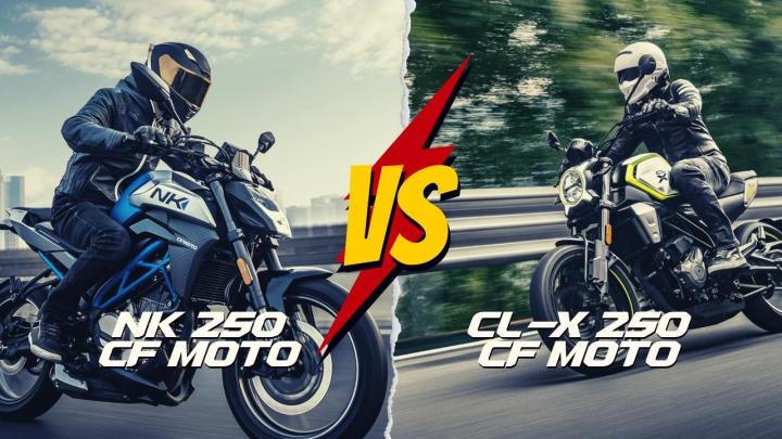 <p>CF MOTO 250 NK vs CF MOTO CL-X 250 Kıyaslaması, GÜÇ 27.8hp  26.5hp -   TORK 22nm.  22nm. - AĞIRLIK 151kg  155kg, LASTİK 110/70-17 ön, 140/60-17 arka lastik ebatları  110/70-17 ön, 150/60-17 arka lastik ebatları (CST), TOP SPEED 165km/h  160km/h  FİYAT 122369TL  139450TL  YAKIT KAPASİTESİ 12.5 litre  14.5 litre, </p>