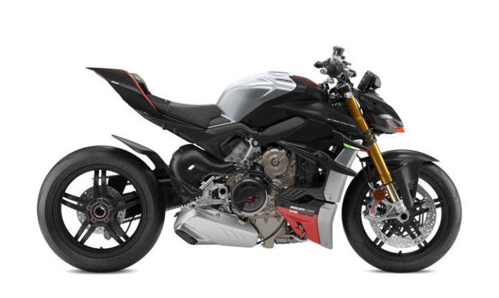 Ducati Street Fighter V4 SP2 Modello di motocicletta Specifiche: Coppia:123nm., Potenza:208hp, Peso:196.5, Velocità massima:300, Capacità serbatoio: 16.5, Consumo carburante: 7.6, Numero cilindri:4, Numero valvole: 16