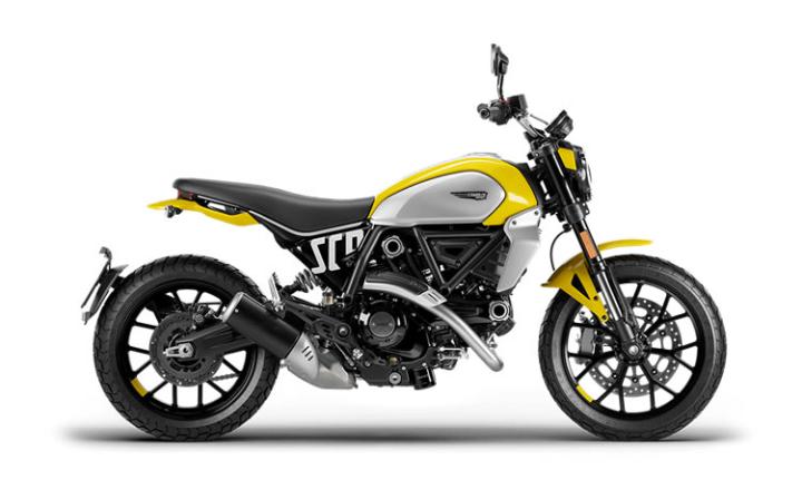 Ducati Scrambler İcon Modello di motocicletta Specifiche: Coppia:65.2nm., Potenza:73hp, Peso:185, Velocità massima:200, Capacità serbatoio: 13.5, Consumo carburante: 5.2, Numero cilindri:2, Numero valvole: 4