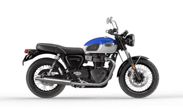TRIUMPH Bonneville T100 Modello di motocicletta Specifiche: Coppia:80nm., Potenza:65hp, Peso:228, Velocità massima:200, Capacità serbatoio: 14.5, Consumo carburante: 4.1, Numero cilindri:2, Numero valvole: 8