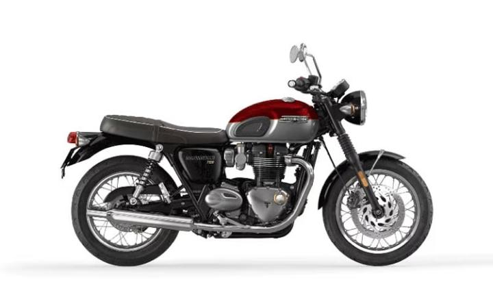 TRIUMPH Bonneville T120 Modello di motocicletta Specifiche: Coppia:105nm., Potenza:80hp, Peso:236, Velocità massima:220, Capacità serbatoio: 14.5, Consumo carburante: 4.7, Numero cilindri:2, Numero valvole: 8