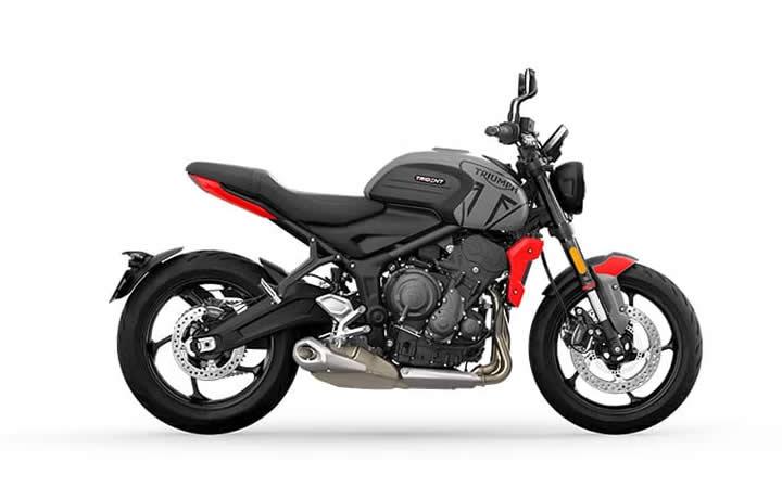 TRIUMPH TRIDENT 660 Modello di motocicletta Specifiche: Coppia:64nm., Potenza:91hp, Peso:189, Velocità massima:220, Capacità serbatoio: 14, Consumo carburante: 4.5, Numero cilindri:3, Numero valvole: 12