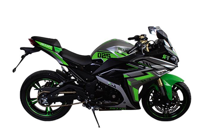 FALCON FR - 250 Modello di motocicletta Specifiche: Coppia:24nm., Potenza:30hp, Peso:160, Velocità massima:160, Capacità serbatoio: 20, Consumo carburante: 3.7, Numero cilindri:1, Numero valvole: 4