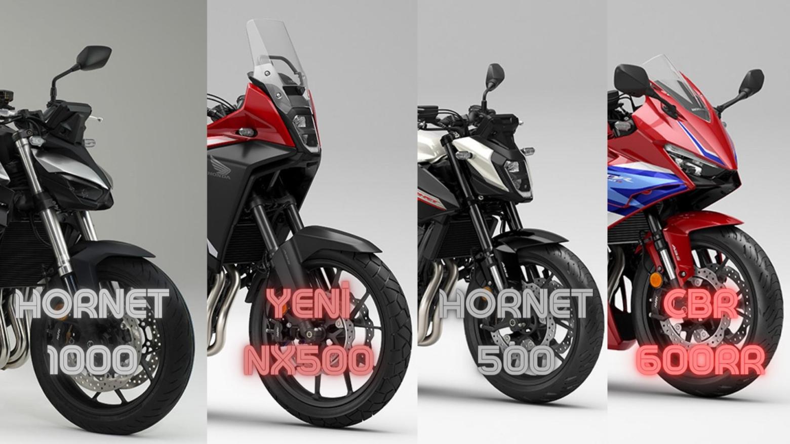 2023 Eicma Fuarında Tanıtılan Honda Modelleri | Honda CB1000 Hornet, CBR600RR, Hornet 500, NX500... CB1000 Hornet, güçlendirilmiş motoru ve özgün tasarımıyla dikkat çekerken, CB500 Hornet küçük kardeşiyle A2 lisans gereksinimlerini karşılayan 471cc motora ve HSTC özelliğine sahip. Yenilenmiş CBR600RR, MotoGP'den esinlenmiş aerodinamik özelliklere ve güçlü bir motora sahiptir. NX500, X-over konseptiyle tasarlanmış, hafif ve akıllı telefon bağlantısıyla donatılmış bir modeldir. CBR500R ise güncellenmiş Fireblade tarzıyla, TFT ekran ve bağlanabilirlik özellikleriyle öne çıkıyor.